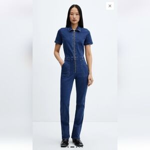 Mango Denim Short Sleeves Zip Front Jumpsuit XXL